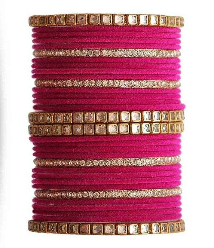 T4 Jewels 18k Gold Plated Zircon Stones And Beads Studded Fashion Jewellery Metal Bangles Set - 68NO