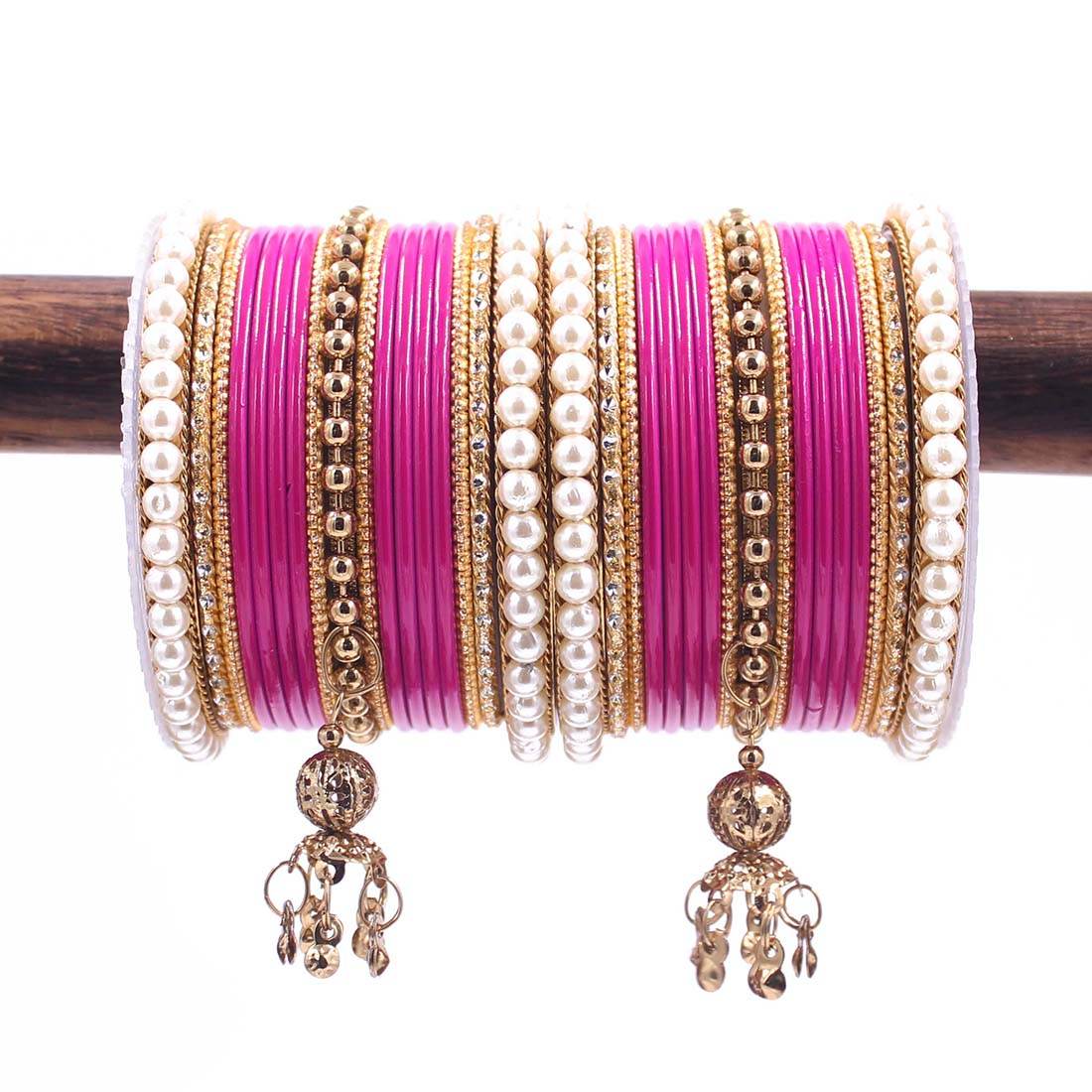 Traditional Solid Coloured Bangle Set with Pearl and Jhumki by T4 Jewels Rani T4 Jewels