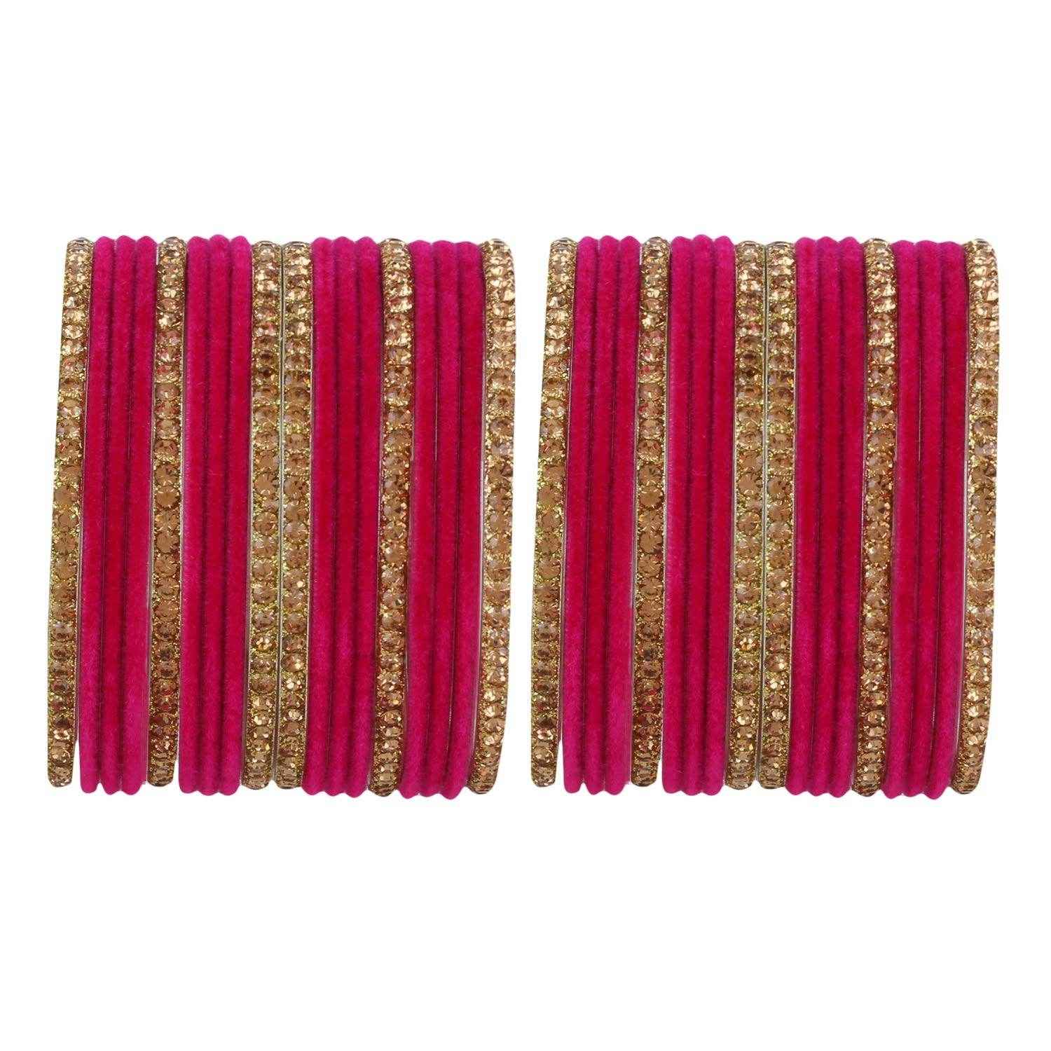 T4 Jewels Velvet Bangle Set With Golden Bangles-69