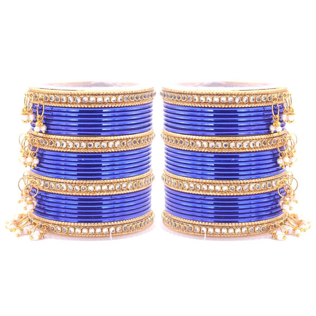 Shining Bangle Set with beaded Jhumki by T4 Jewels Royal blue T4 Jewels