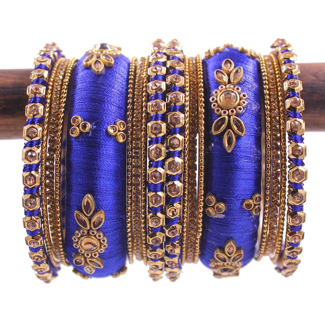 Traditional Thread Bangle set for Both hands by T4 Jewels Royal Blue T4 Jewels