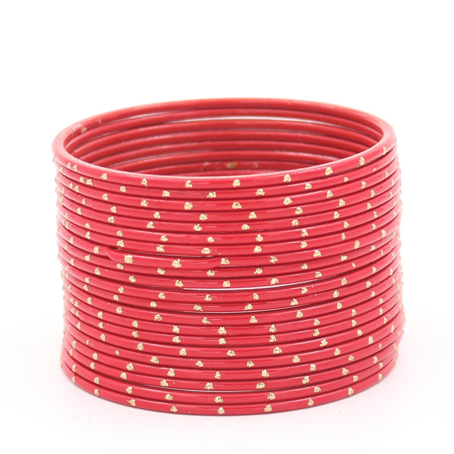 Set of 24 Matte Textured Bangles with Golden Boond by T4 Jewels Red T4 Jewels
