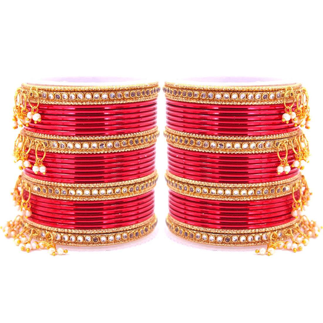 Shining Bangle Set with beaded Jhumki by T4 Jewels Red T4 Jewels