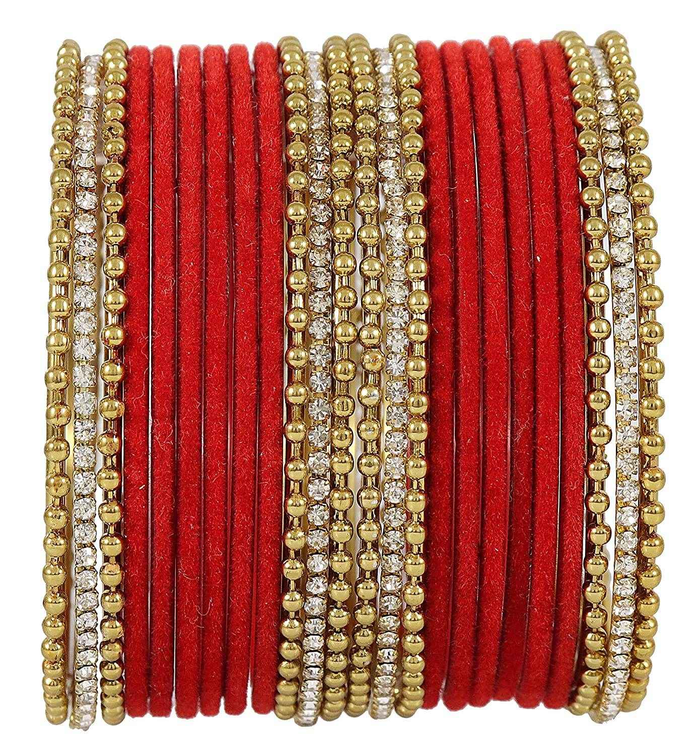 T4 Jewels Red Color Velvet Bangle Set With Zircon Bangles. - T4 Jewels
