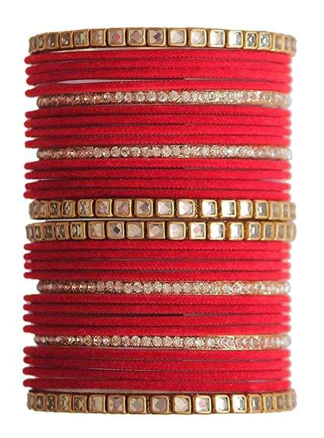 T4 Jewels 18k Gold Plated Zircon Stones And Beads Studded Fashion Jewellery Metal Bangles Set - 68NO