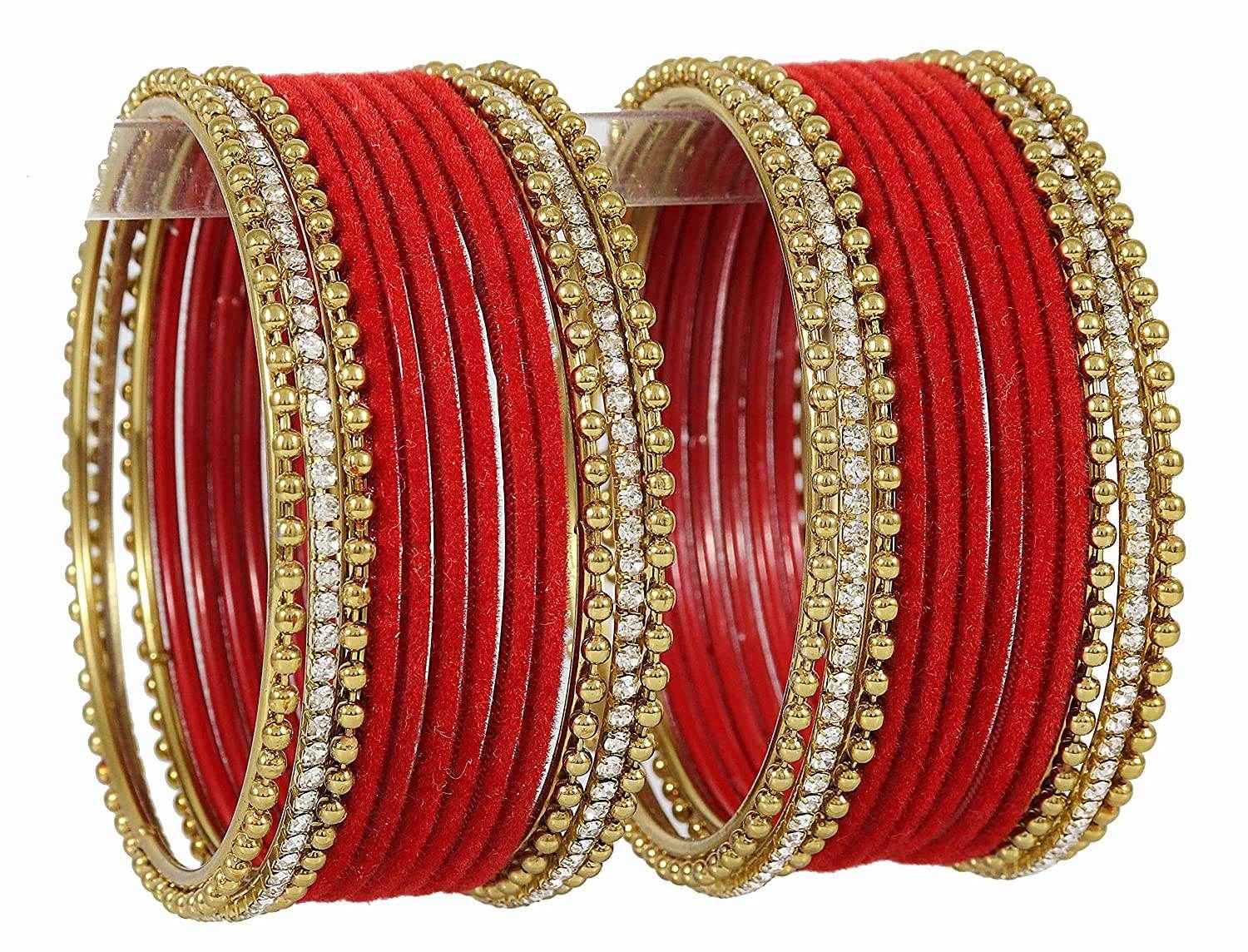 T4 Jewels Red Color Velvet Bangle Set With Zircon Bangles. - T4 Jewels