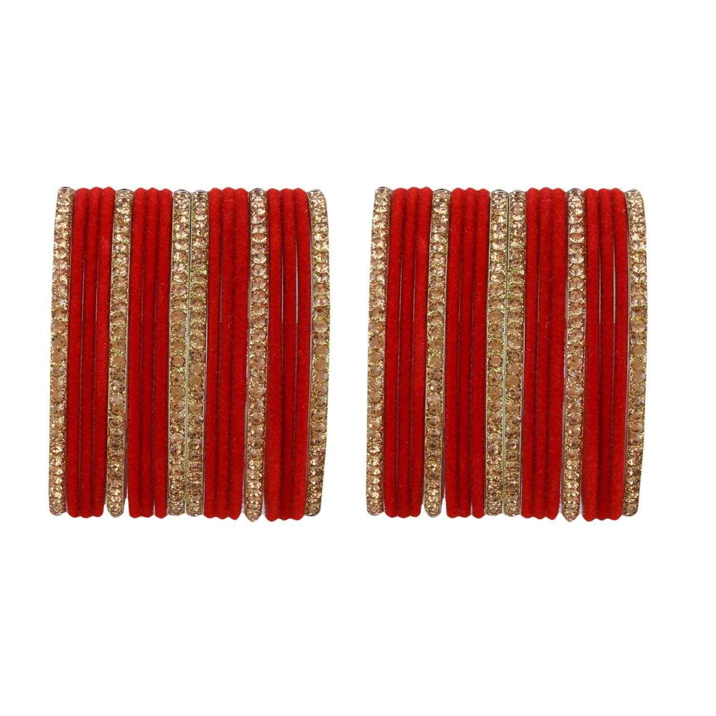 T4 Jewels Velvet Bangle Set With Golden Bangles-69