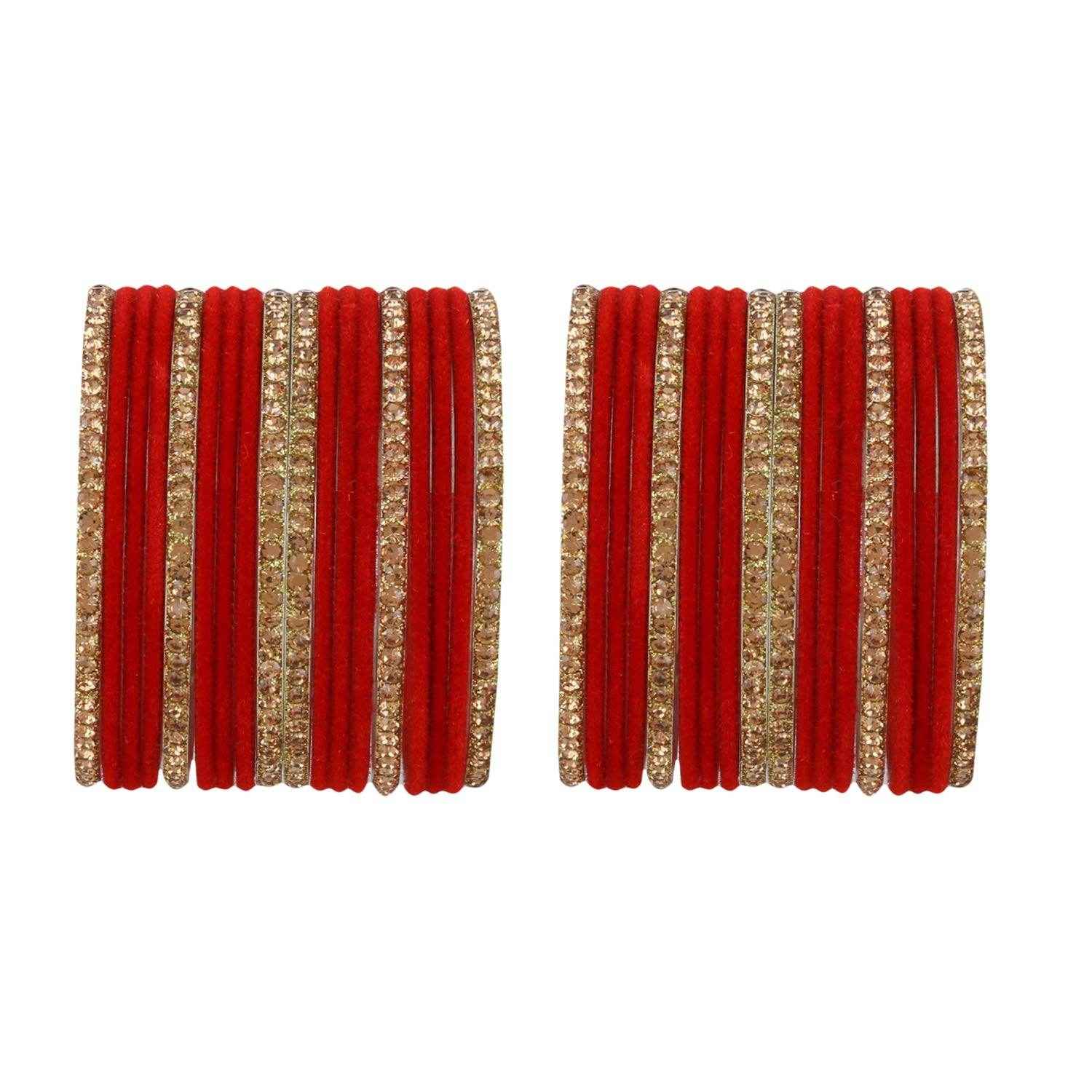 T4 Jewels Velvet Bangle Set With Golden Bangles-69