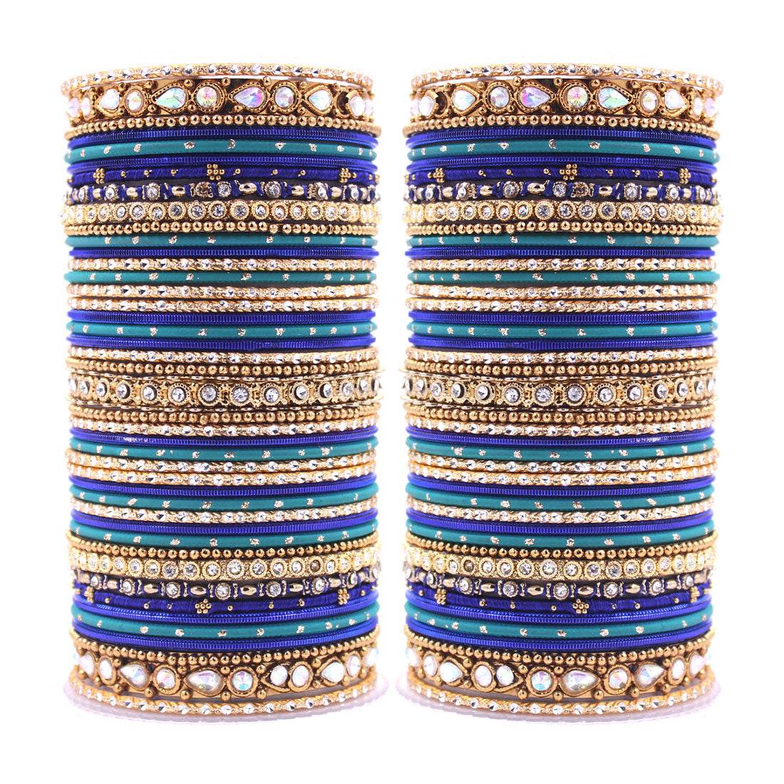 Intricate Dual Colour Pastel Bridal Bangle set Royal Blue T4 Jewels