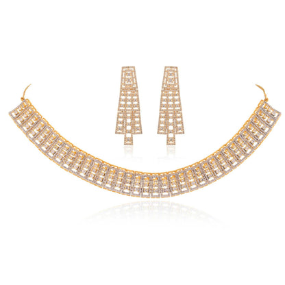 Gold Danglers CZ Designer Festive Wear Luxury Brass Set of Earrings & Necklaces T4 Jewels
