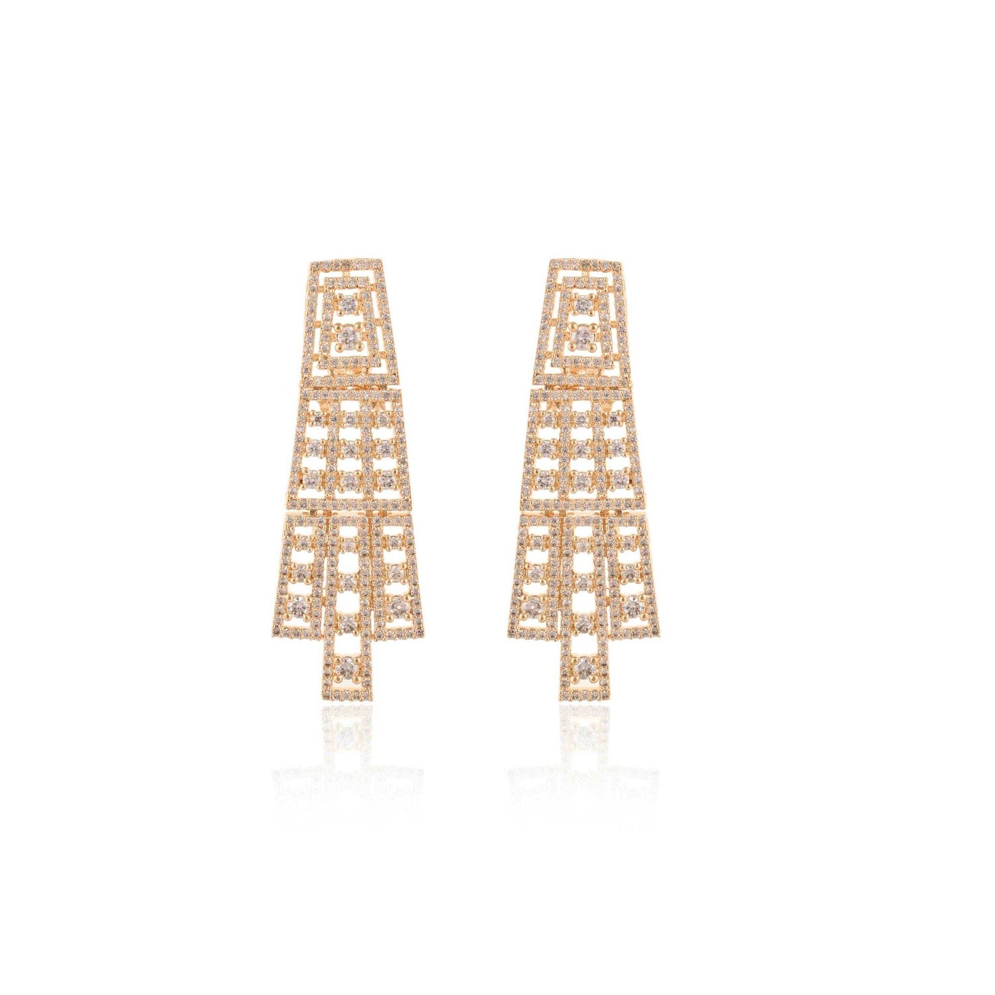 Gold Danglers CZ Designer Festive Wear Luxury Brass Set of Earrings & Necklaces T4 Jewels