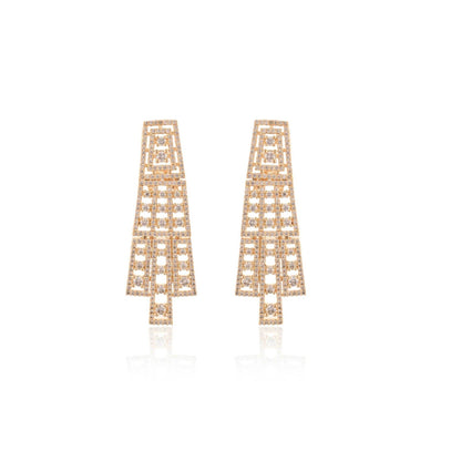 Gold Danglers CZ Designer Festive Wear Luxury Brass Set of Earrings & Necklaces T4 Jewels
