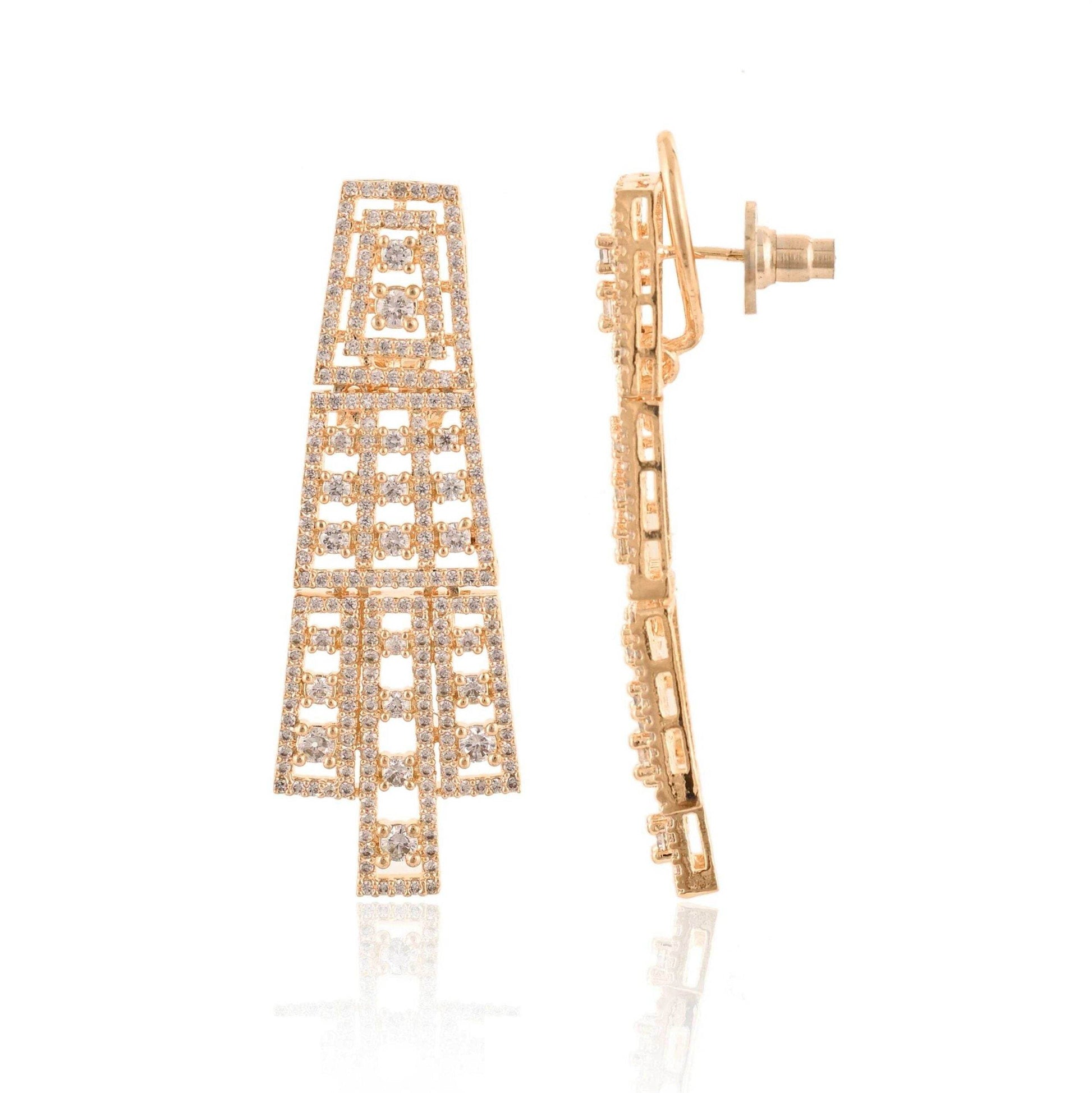 Gold Danglers CZ Designer Festive Wear Luxury Brass Set of Earrings & Necklaces T4 Jewels