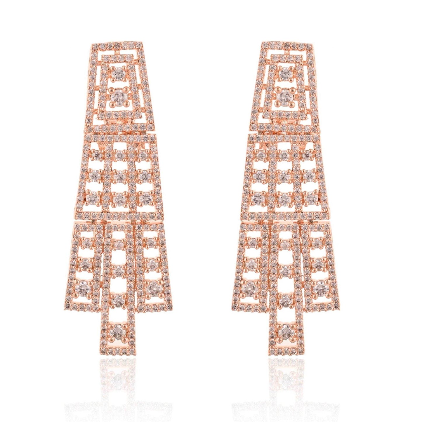 Rose Gold Danglers CZ Designer Festive Wear Luxury Brass Set of Earrings & Necklaces T4 Jewels