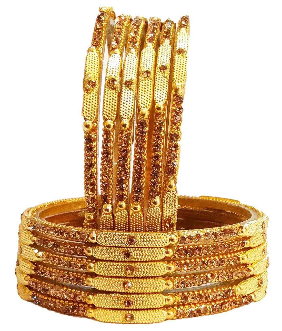 T4 Jewels (Large Size) Golden Color Glass Bangles (Pack Of 12)-STSNG