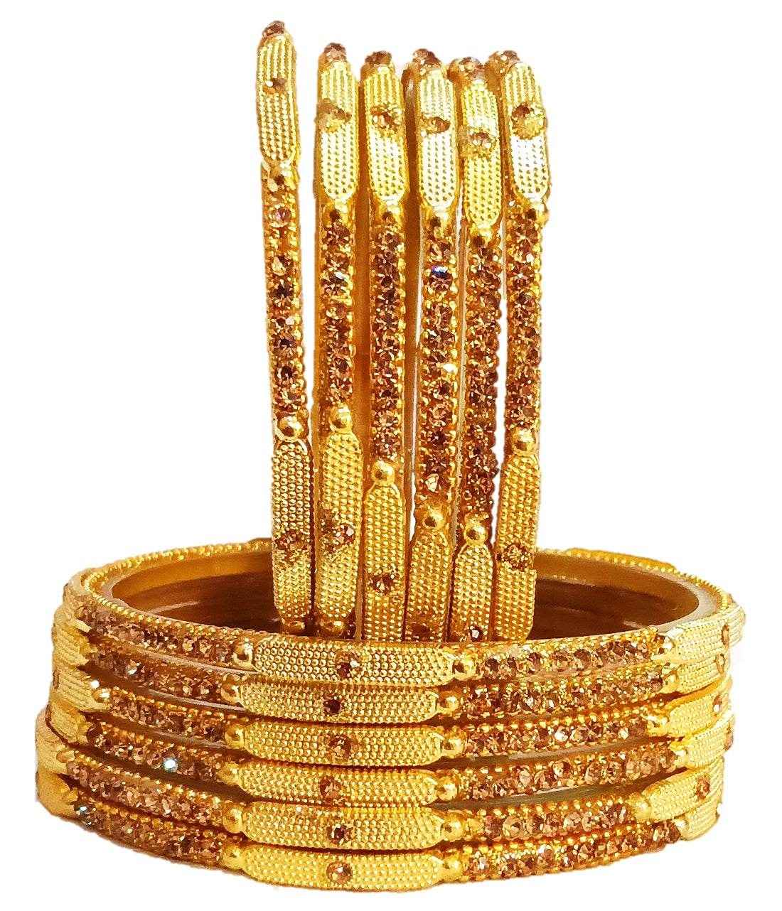 T4 Jewels (Large Size) Golden Color Glass Bangles (Pack Of 12)-STSNG