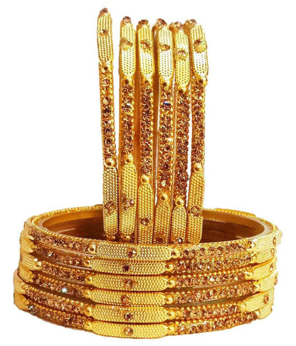 T4 Jewels (Large Size) Golden Color Glass Bangles (Pack Of 12)-STSNG