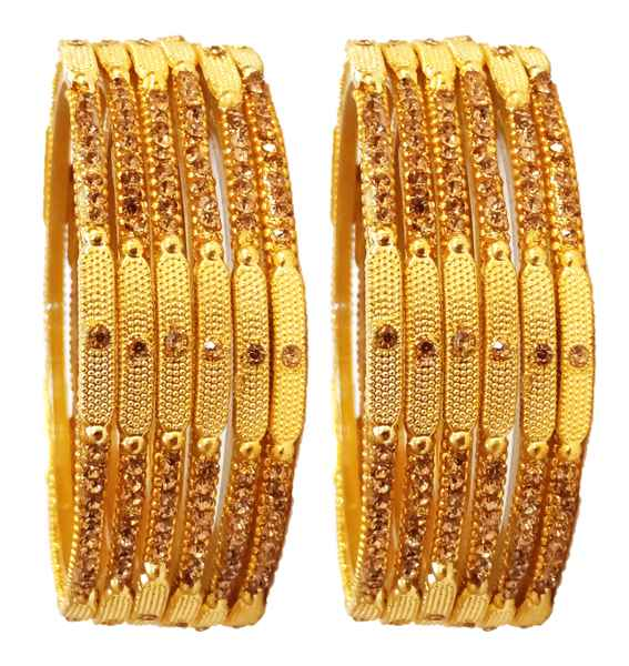 T4 Jewels (Large Size) Golden Color Glass Bangles (Pack Of 12)-STSNG