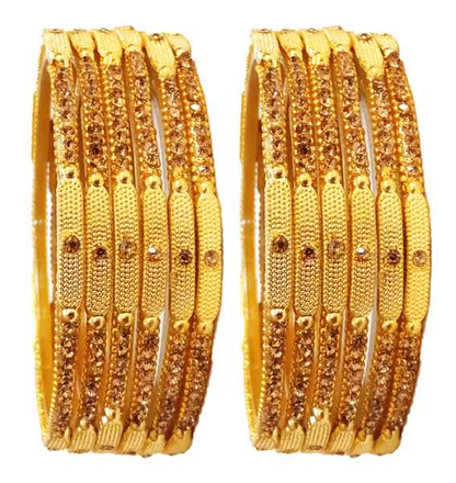 T4 Jewels (Large Size) Golden Color Glass Bangles (Pack Of 12)-STSNG