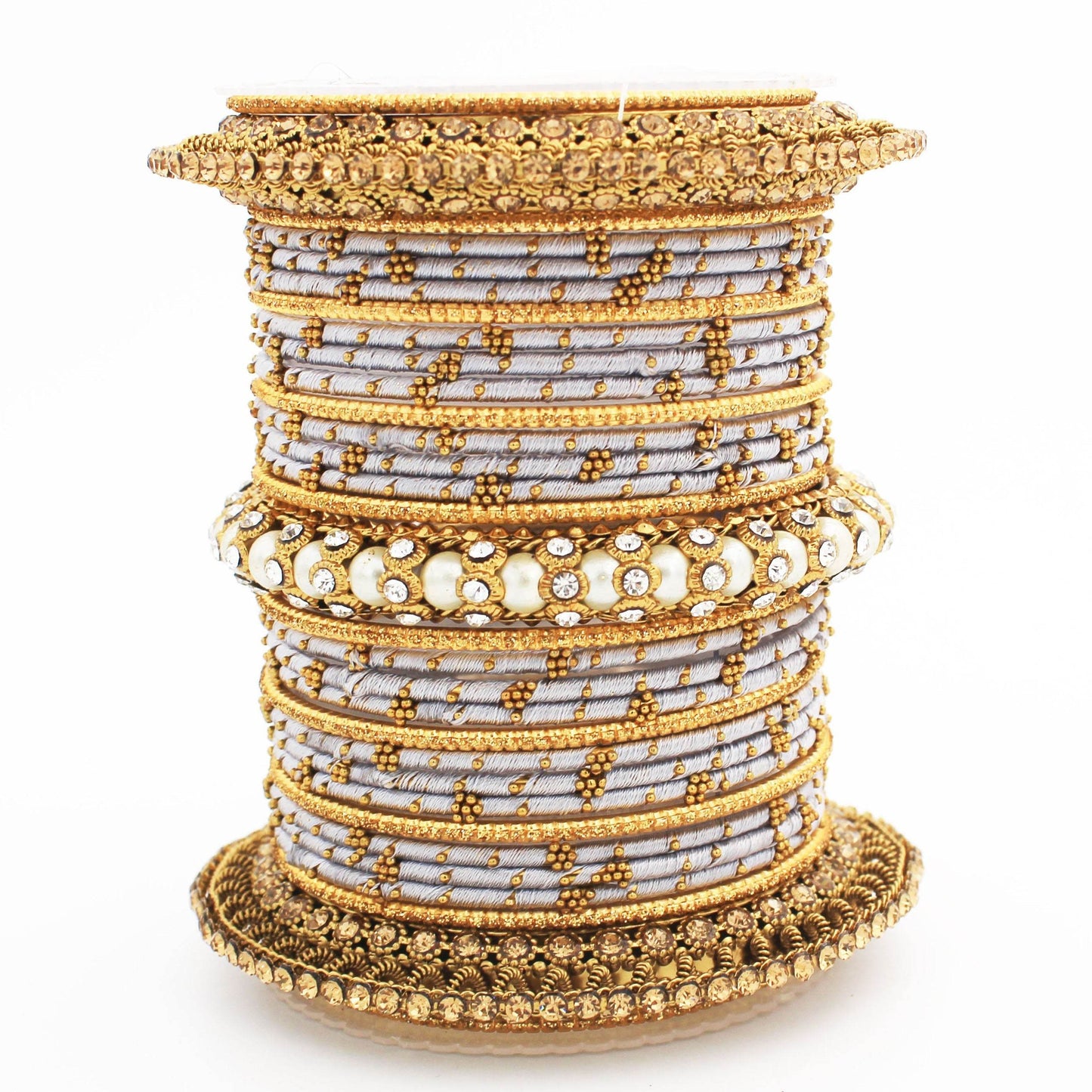 Traditional Thread bangle set with Pearl centre kada by T4 Jewels Silver T4 Jewels