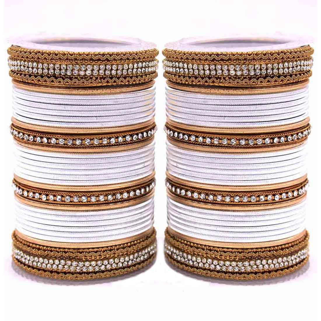Traditional Brass based Bangle set by T4 Jewels for Both Hands Silver T4 Jewels