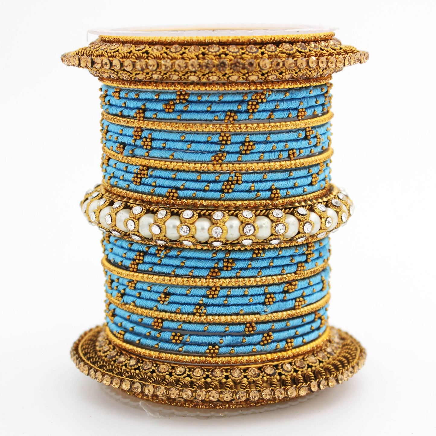 Traditional Thread bangle set with Pearl centre kada by T4 Jewels Sky Blue T4 Jewels