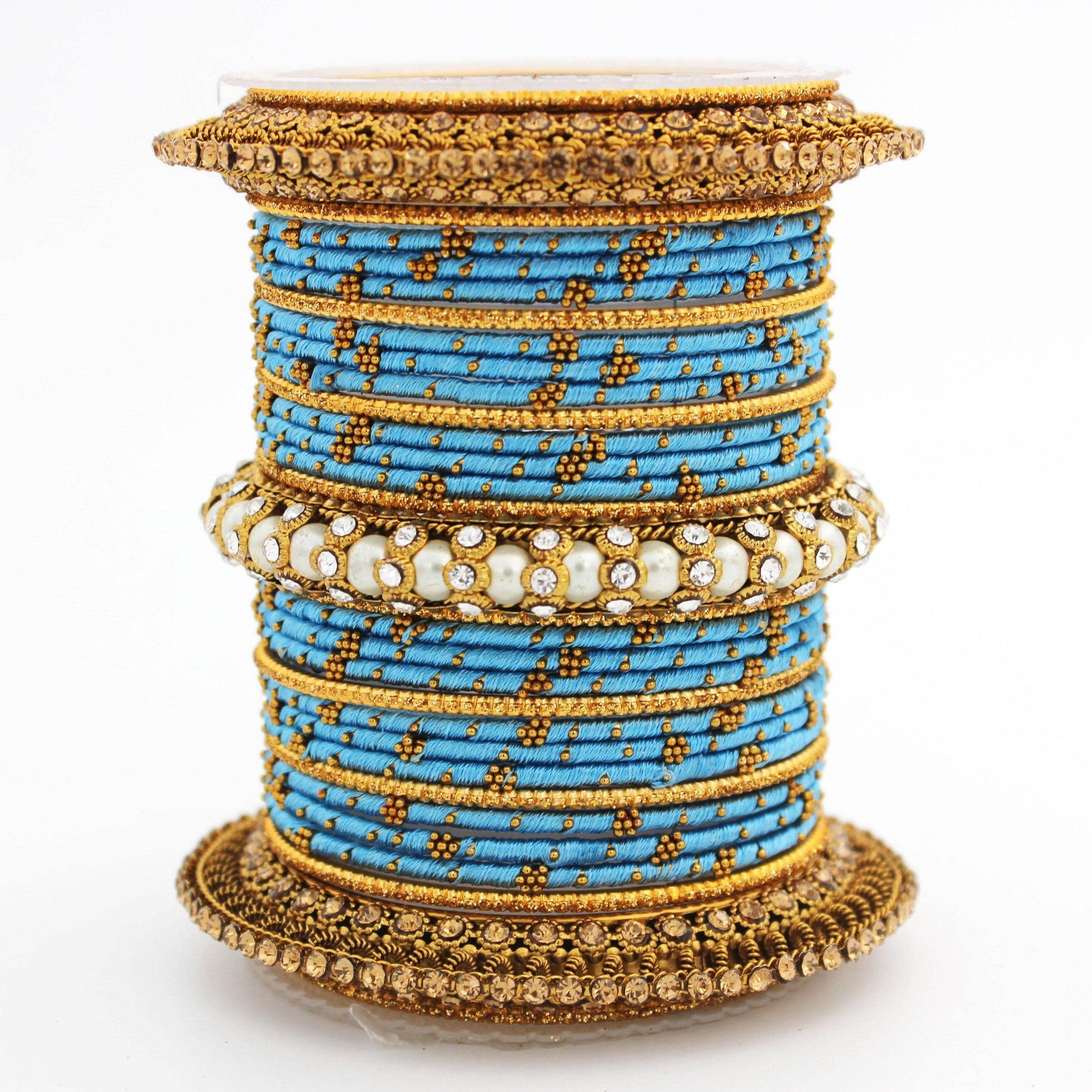 Traditional Thread bangle set with Pearl centre kada by T4 Jewels Sky Blue T4 Jewels