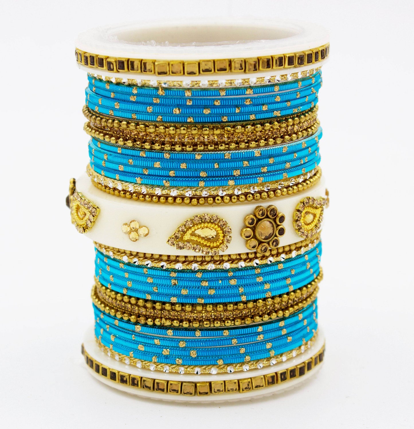 Traditonal Bridal Bangle set with golden dotted design Sky Blue T4 Jewels