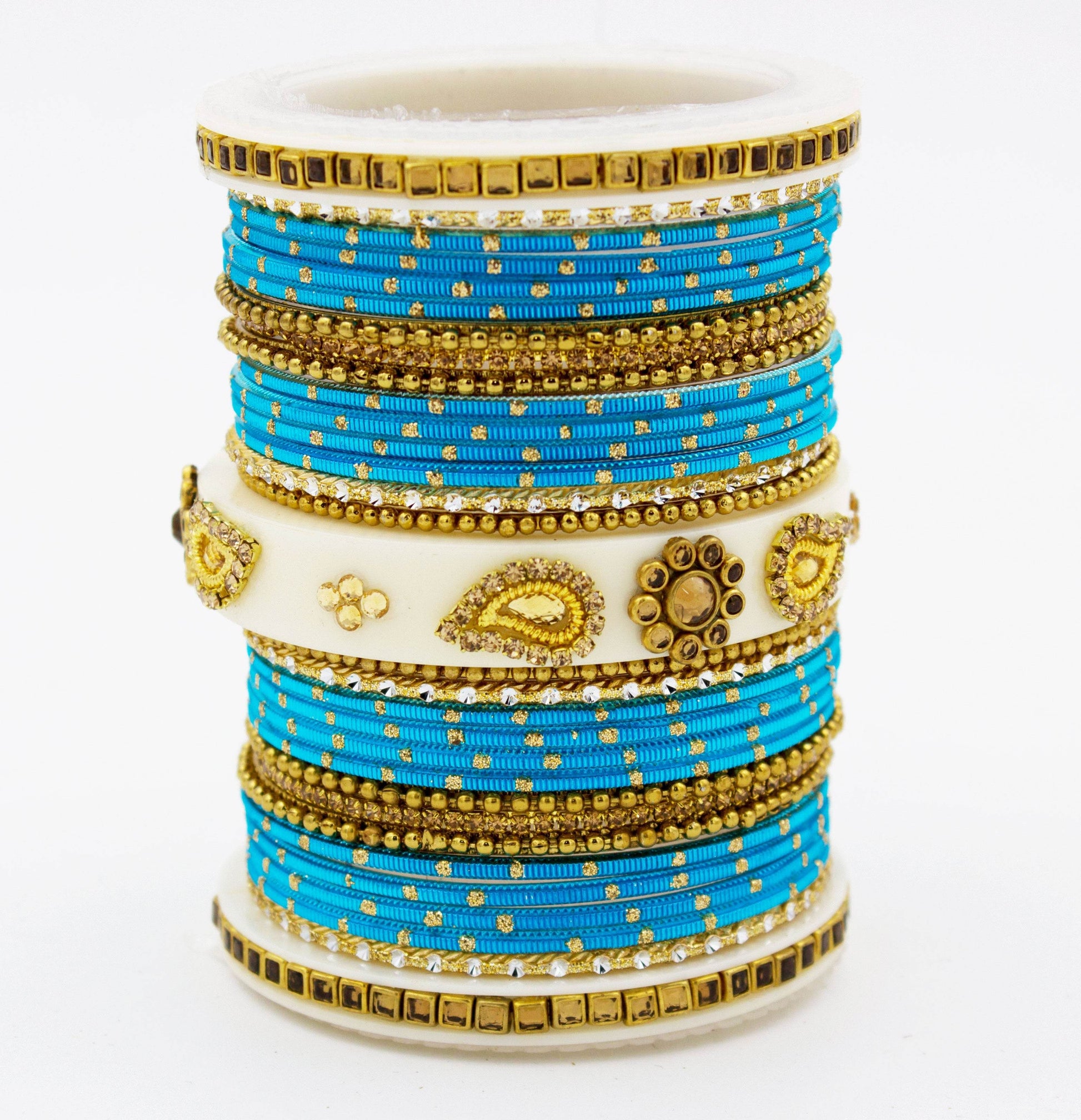 Traditonal Bridal Bangle set with golden dotted design Sky Blue T4 Jewels