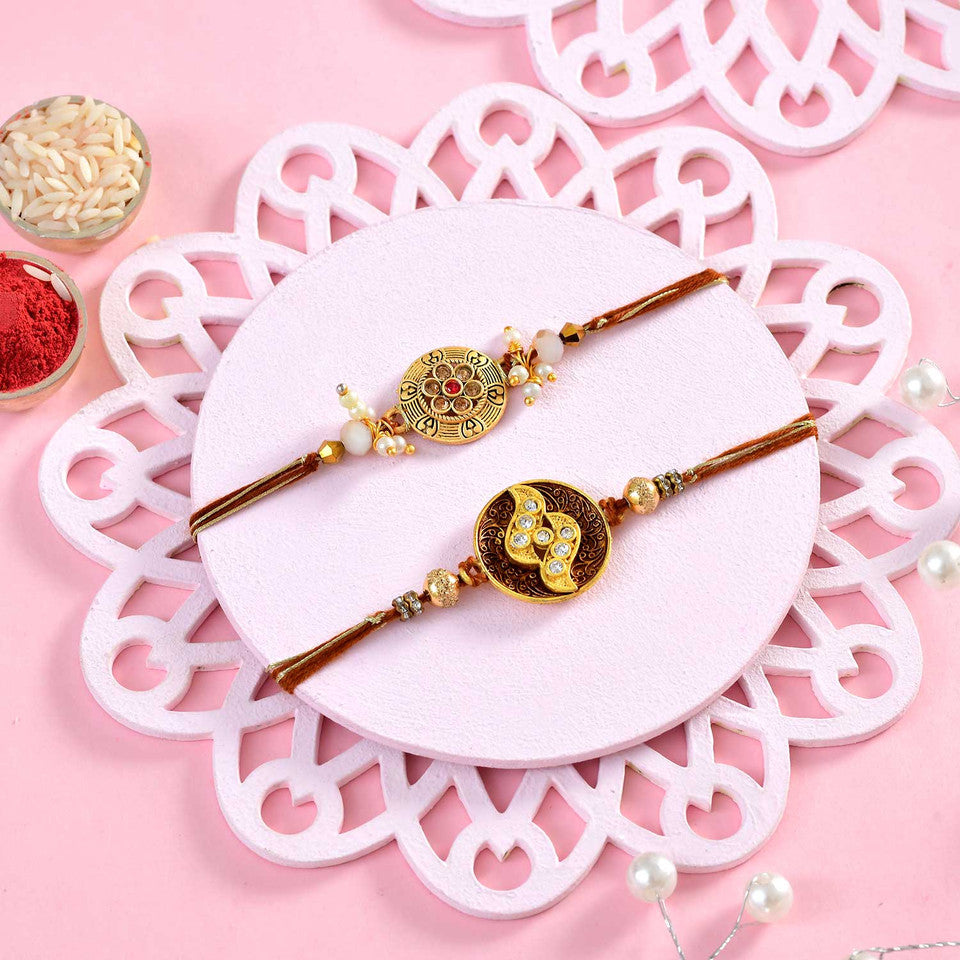 T4 Jewels Pack of 2 Premium Maroon Rakhi with Lindt Chocolate & Almonds - SR16