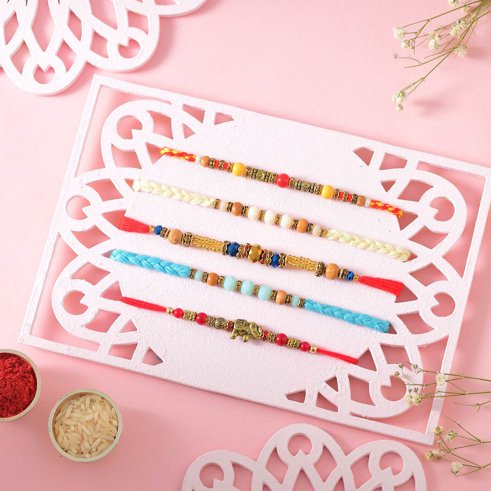 T4 Jewels Different Colour Rakhi Sets For Your Sweet Brothers (Pack Of 5)- SR18