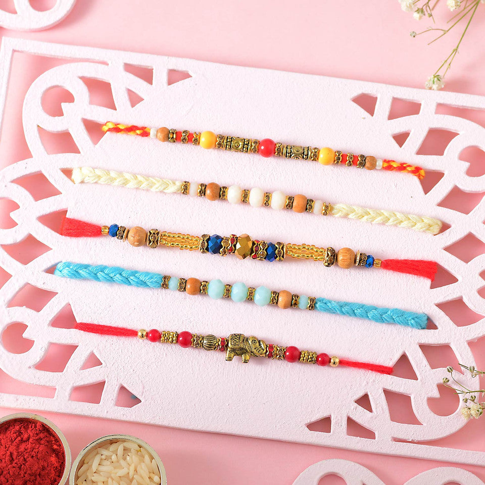 T4 Jewels Different Colour Rakhi Sets For Your Sweet Brothers (Pack Of 5)- SR18