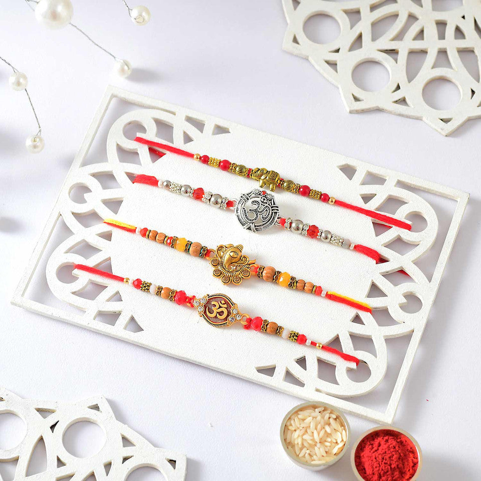 T4 Jewels OM & Ganesh etc. Rakhi Sets For Your Sweet Brothers (Pack Of 4)- SR19