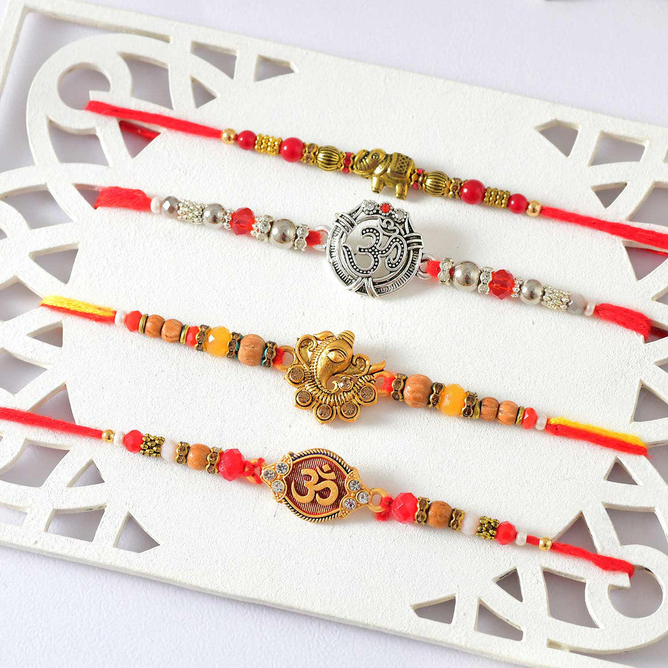 T4 Jewels OM & Ganesh etc. Rakhi Sets For Your Sweet Brothers (Pack Of 4)- SR19