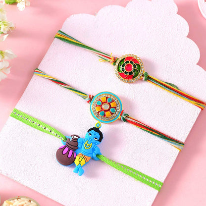 T4 Jewels Multicolor Premium Rakhi With Krishna Rakhi For Kids (Pack Of 3)-SR5