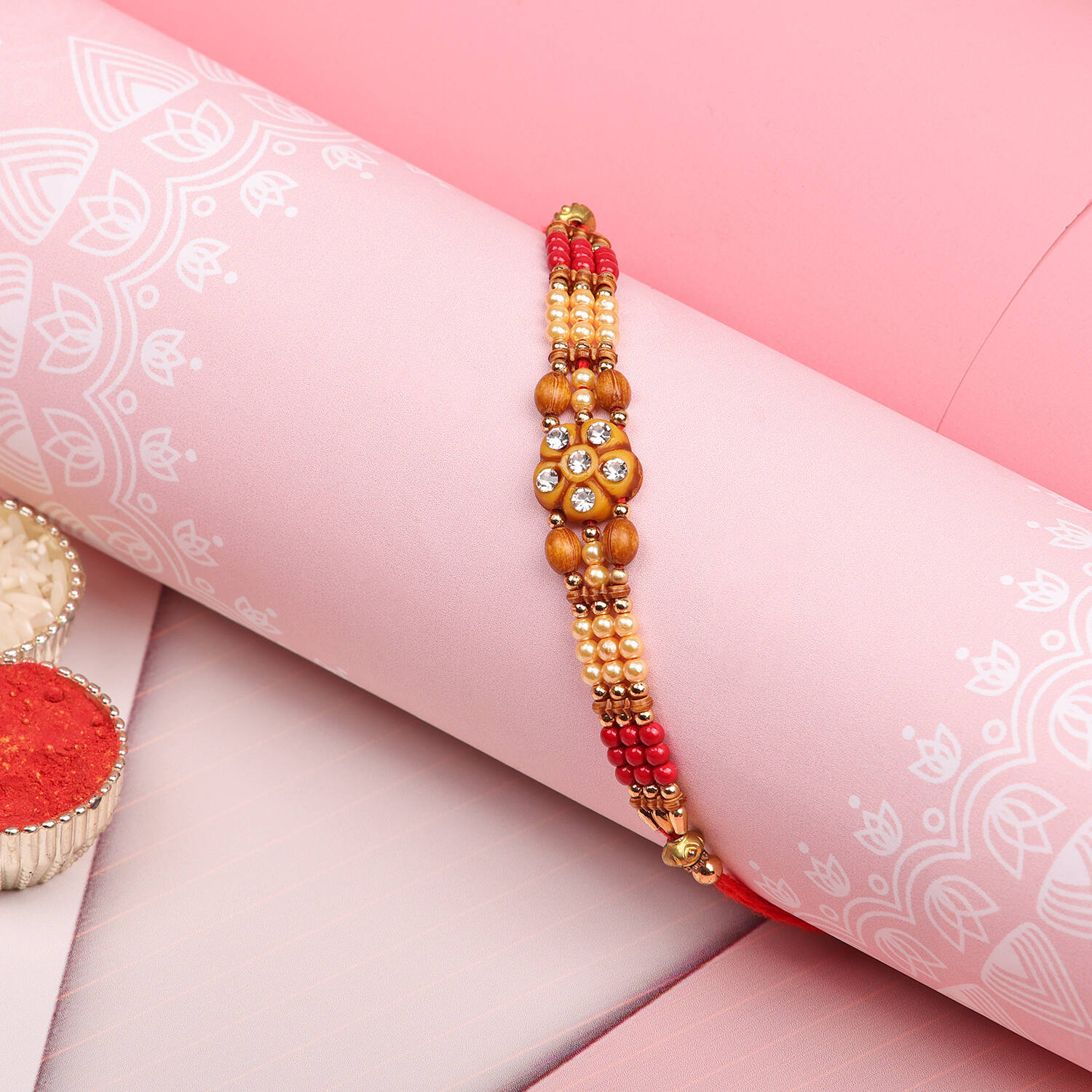 T4 Jewels Elegant Red Stone Rakhi with Golden Work😍 | Handmade Rakhi for Brother – Rakshabandhan Special - SR60 Rakhi T4 Jewels