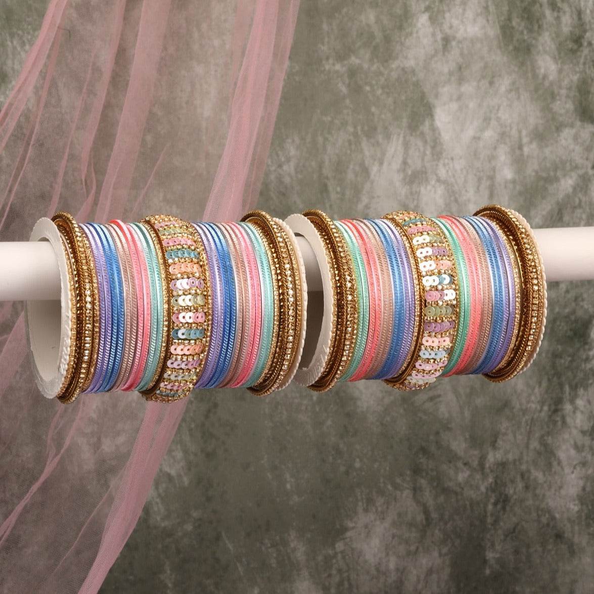 Beautiful Partywear Bangle set with Sequence Work Surf-Pink T4 Jewels