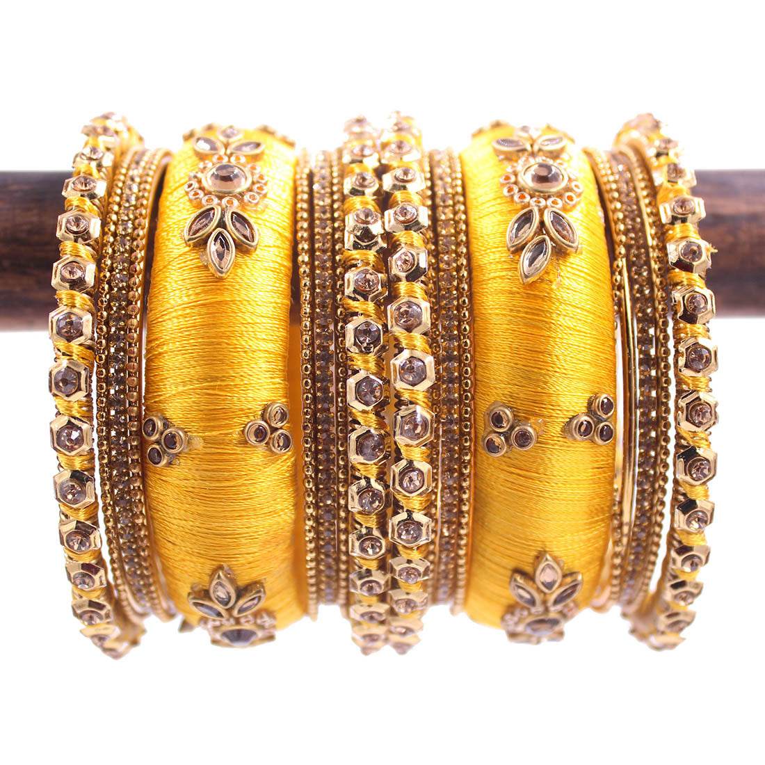 Traditional Thread Bangle set for Both hands by T4 Jewels Yellow T4 Jewels