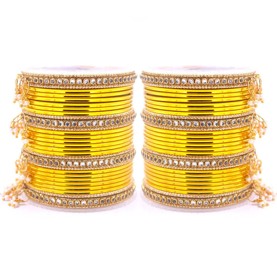 Shining Bangle Set with beaded Jhumki by T4 Jewels Yellow T4 Jewels