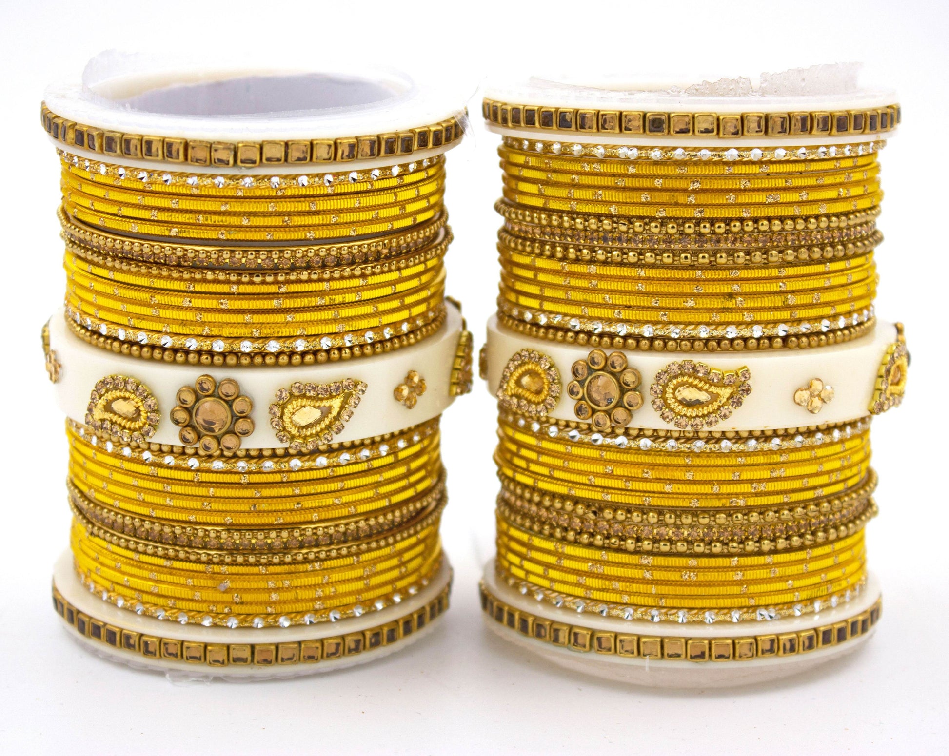Traditonal Bridal Bangle set with golden dotted design Yellow T4 Jewels