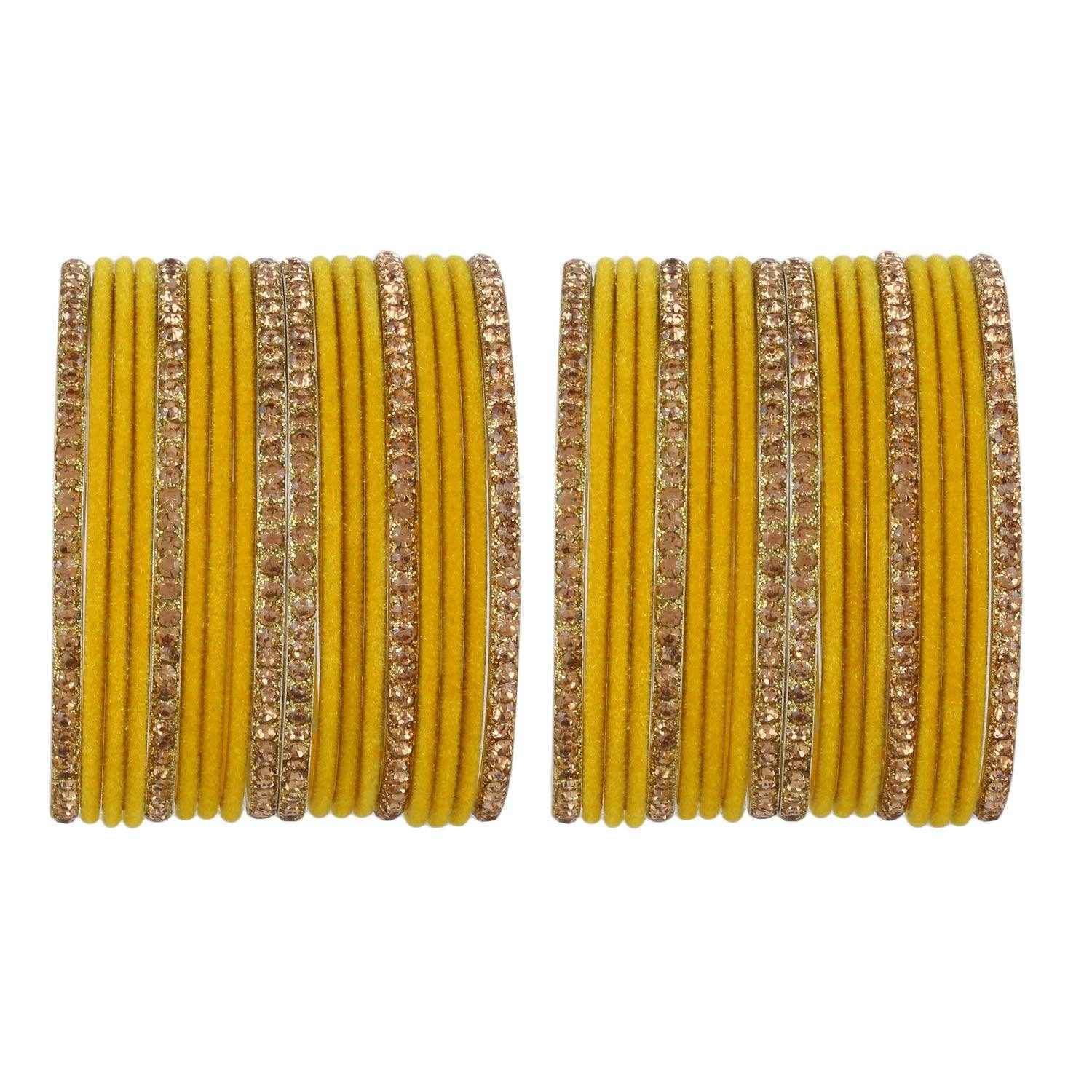 T4 Jewels Velvet Bangle Set With Golden Bangles-69
