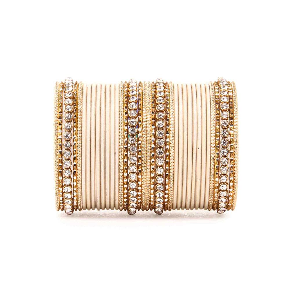 Simple Matte Textured Stone Bangle Set Beige T4 Jewels