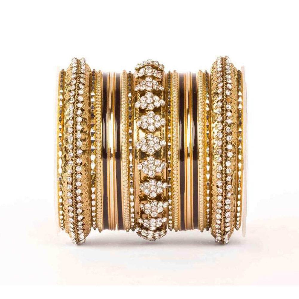 Beautiful Colored Meena Bangle Set For One Hand Black T4 Jewels
