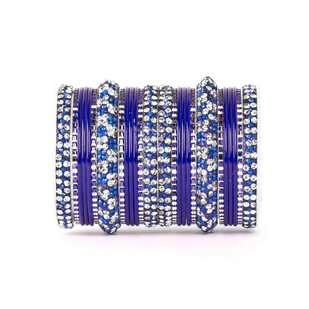 Lac Stone Pattern Bangle Set For Two Hands Blue T4 Jewels