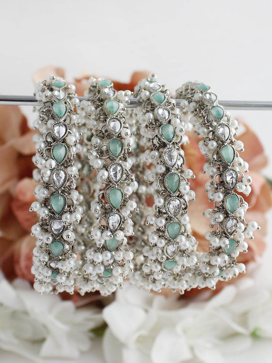 Kayra Bangle Set Silver Mint Green T4 Jewels