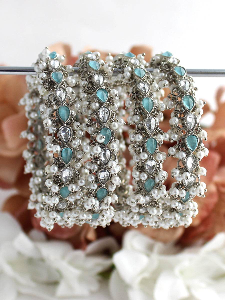Kayra Bangle Set Silver Aqua T4 Jewels