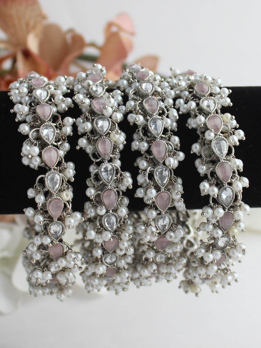 Kayra Bangle Set Silver Pastel Pink T4 Jewels
