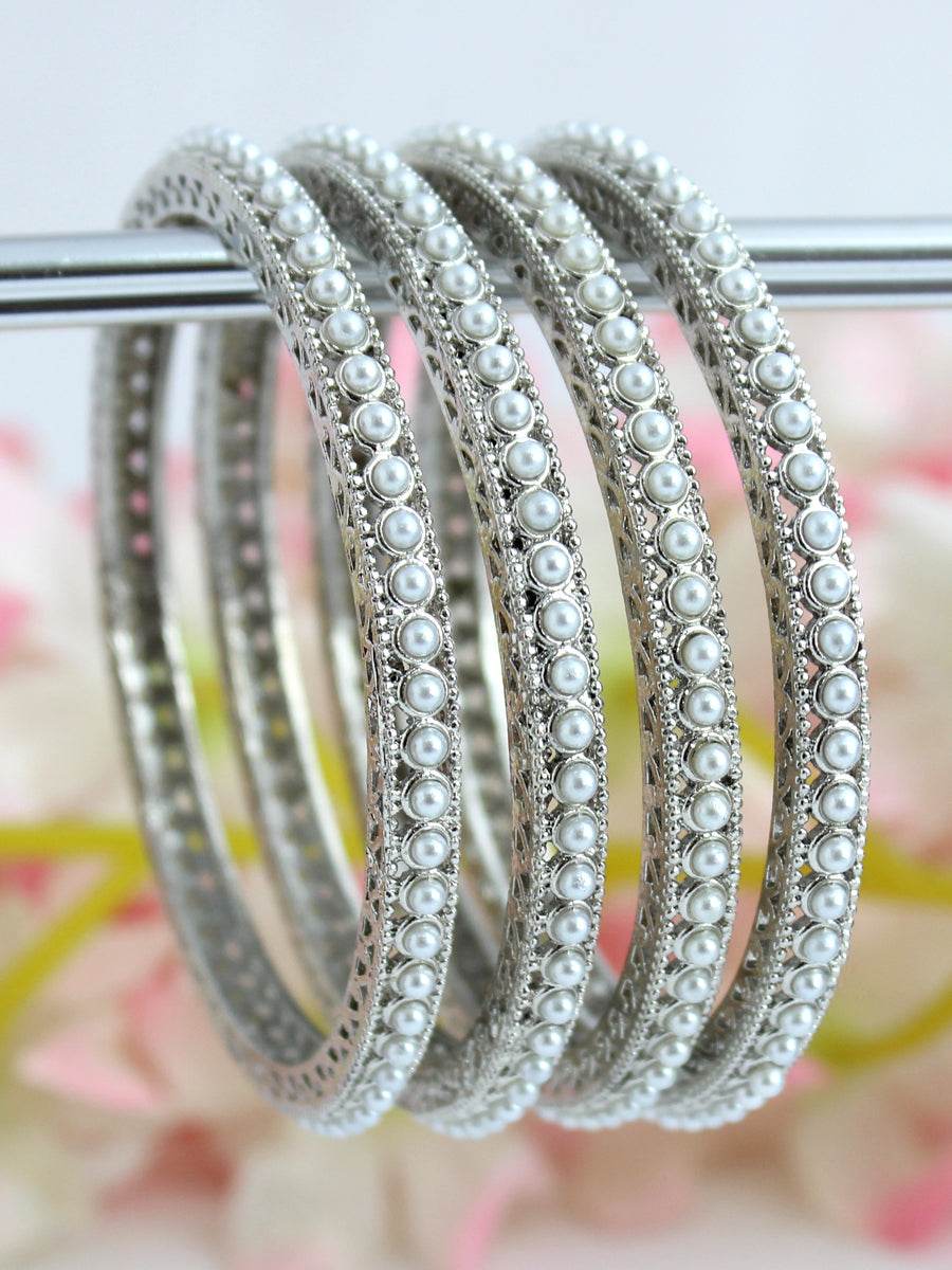 Trisha Pearl Chudi / Bangle Set Silver T4 Jewels