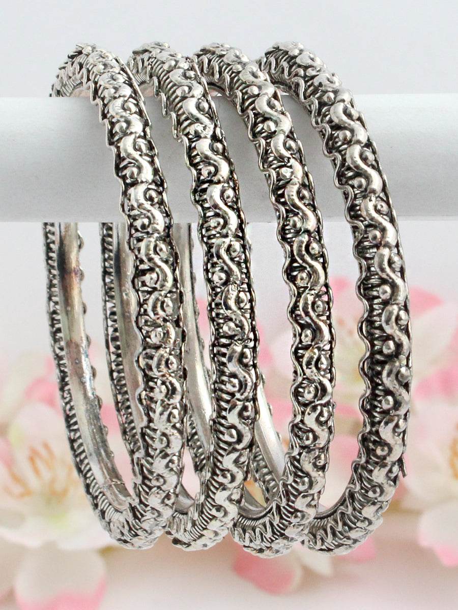 Muskaan Bangle Set Antique Silver 2.4 T4 Jewels