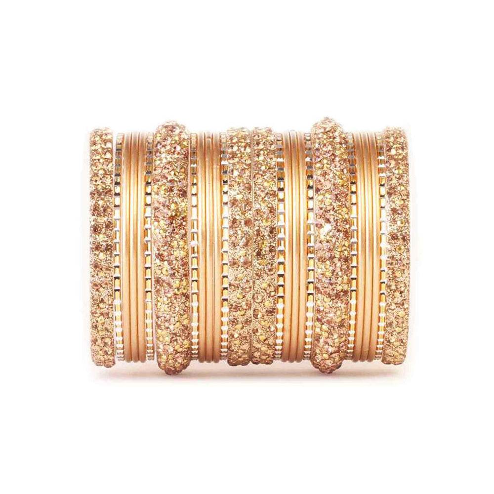 Lac Stone Pattern Bangle Set For Two Hands Golden T4 Jewels
